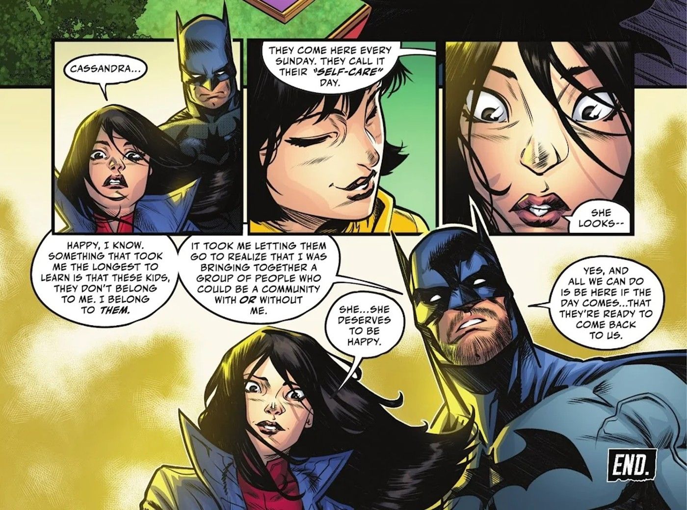 Paneles de cómics: Lady Shiva espiando a Batman en Batgirl de Cassandra Kane.