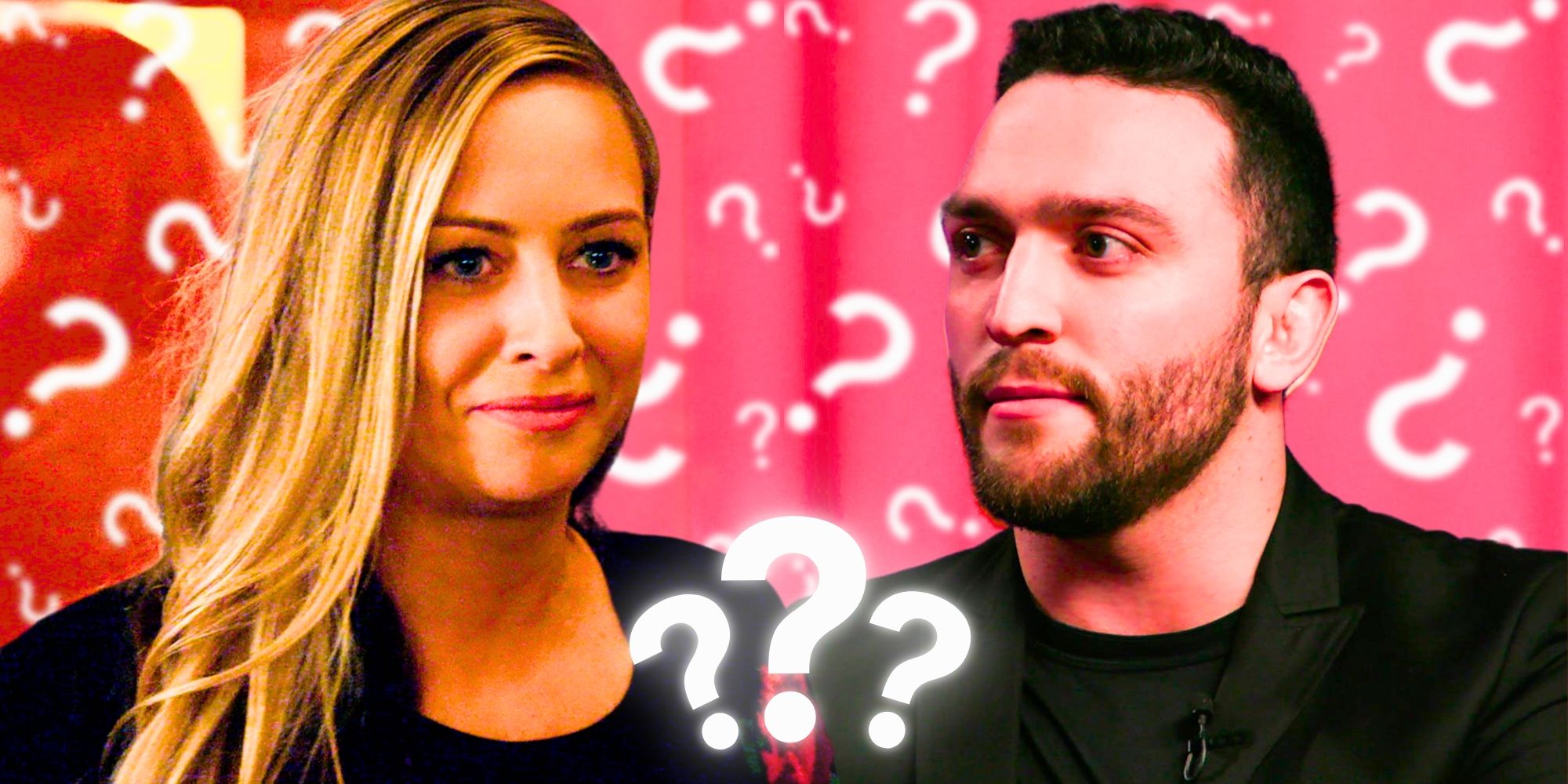 Love Is Blind Jessica Batten &amp; Mark Cuevas in side by side images with question mark background