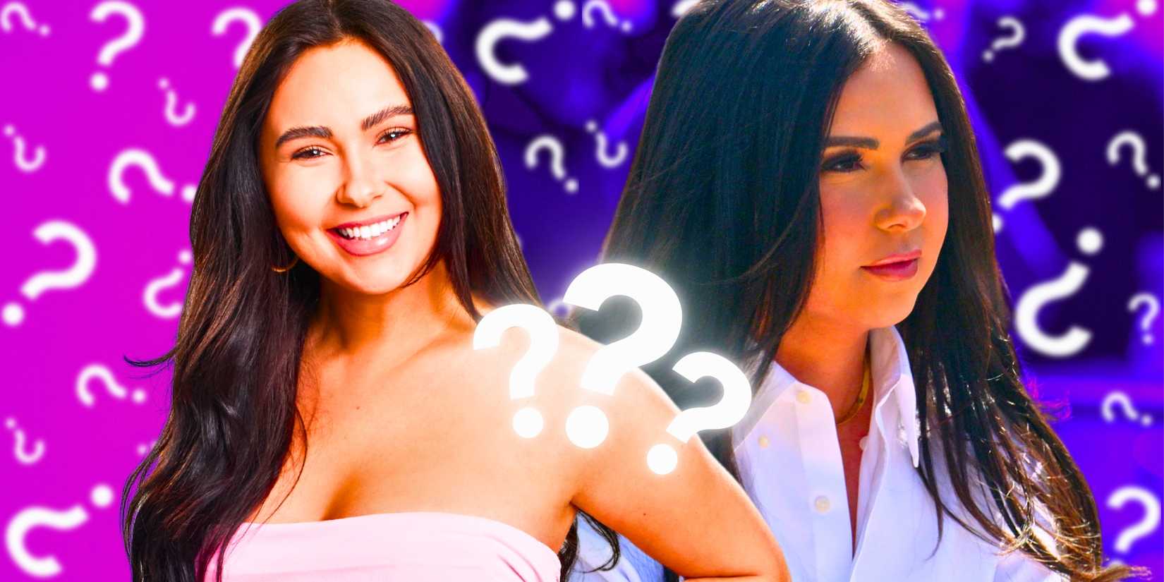 Love Is Blind Season 4 Irina Solomonova smiling and looking concerned with question mark background