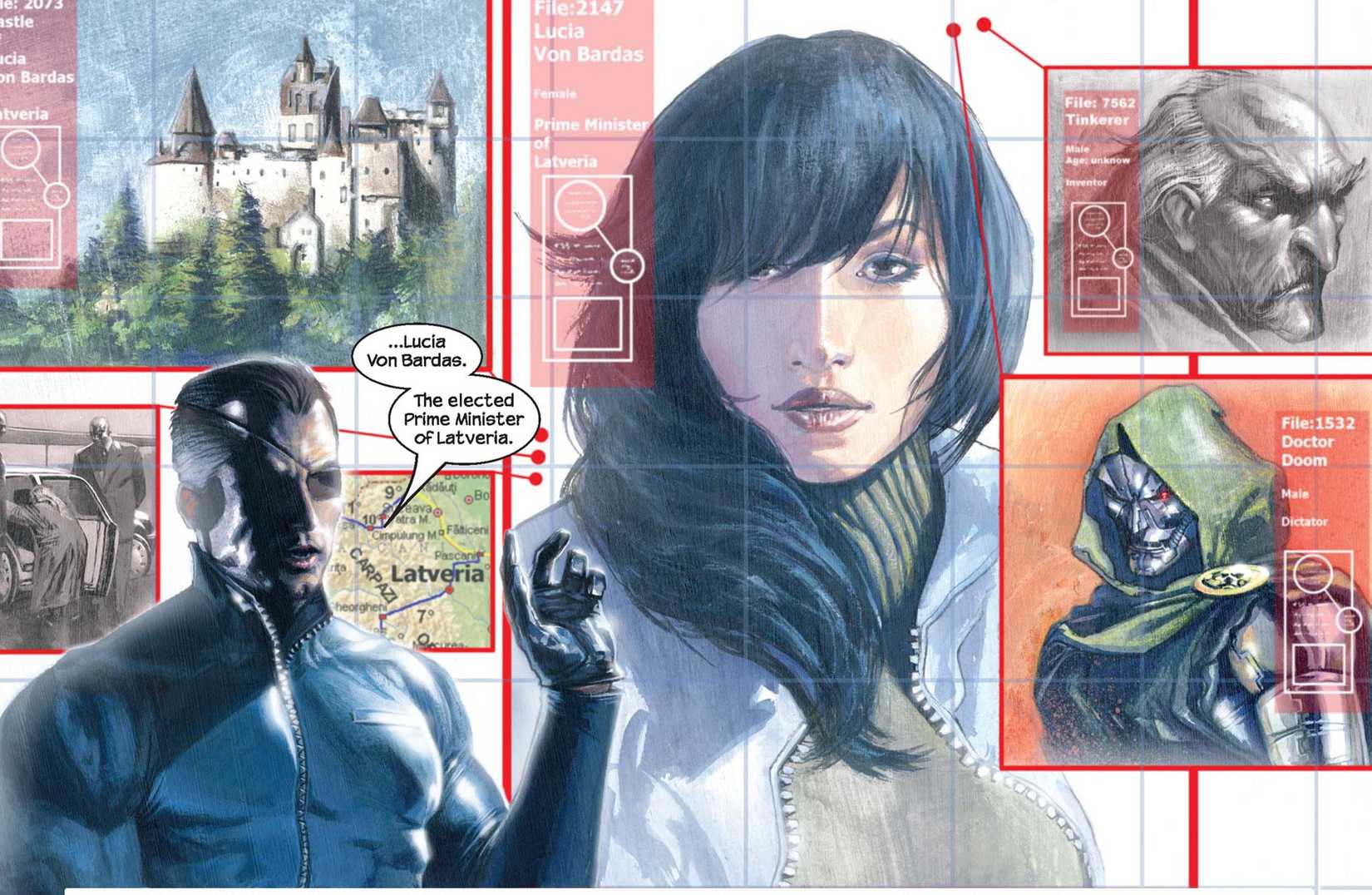 Comic book panels: Lucia Von Bardas debuts in Secret War (2004) #1
