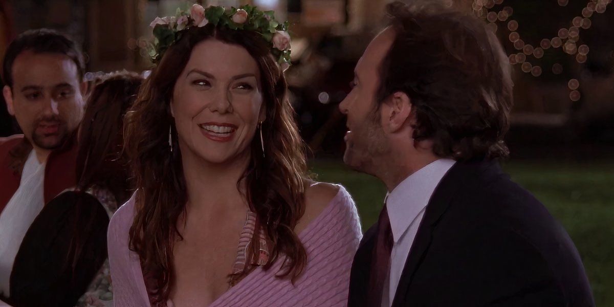 Luke and Lorelai at his sister's wedding in Gilmore Girls