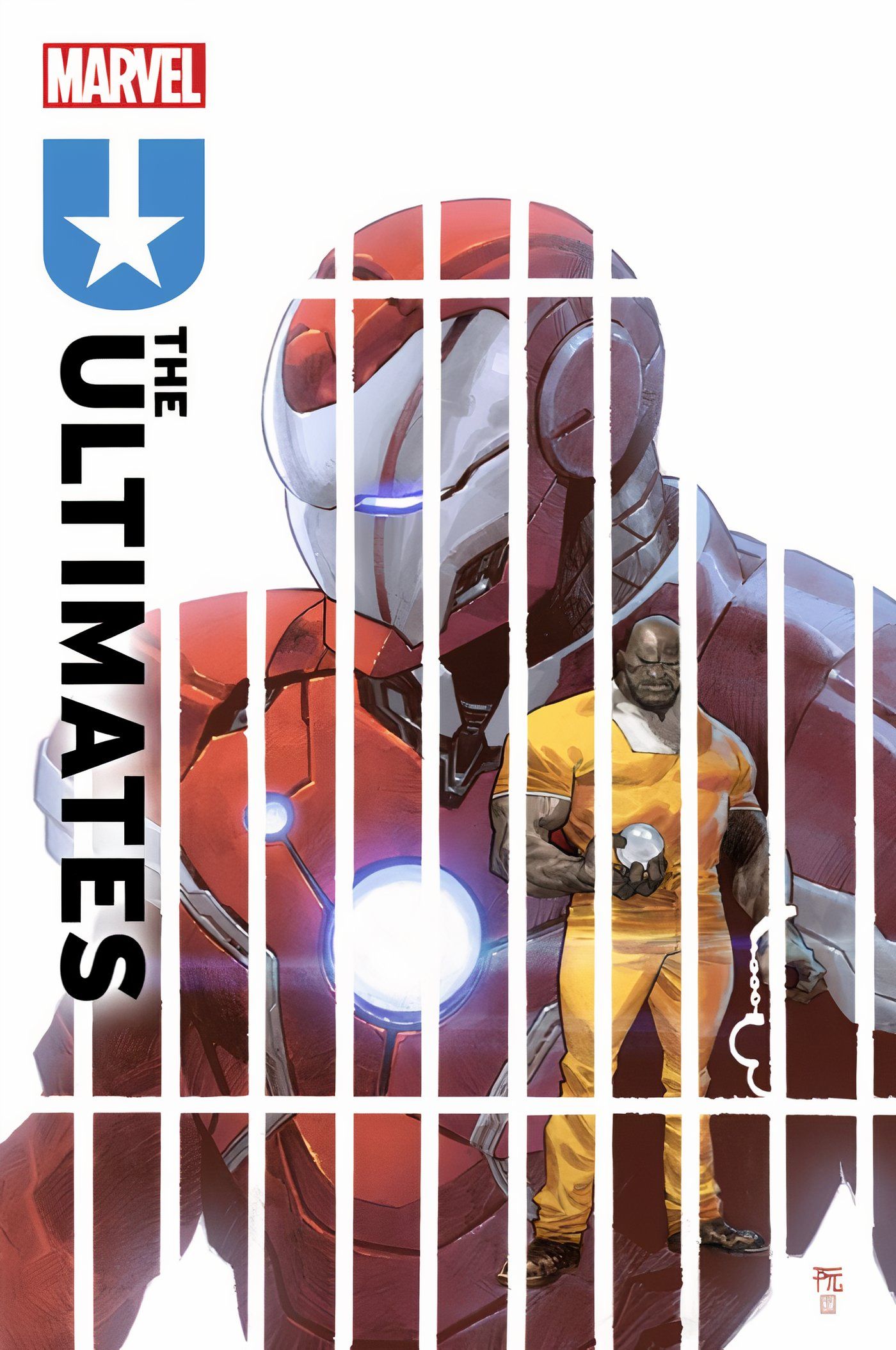 Capa de The Ultimates #9 com Iron Lad e Luke Cage.