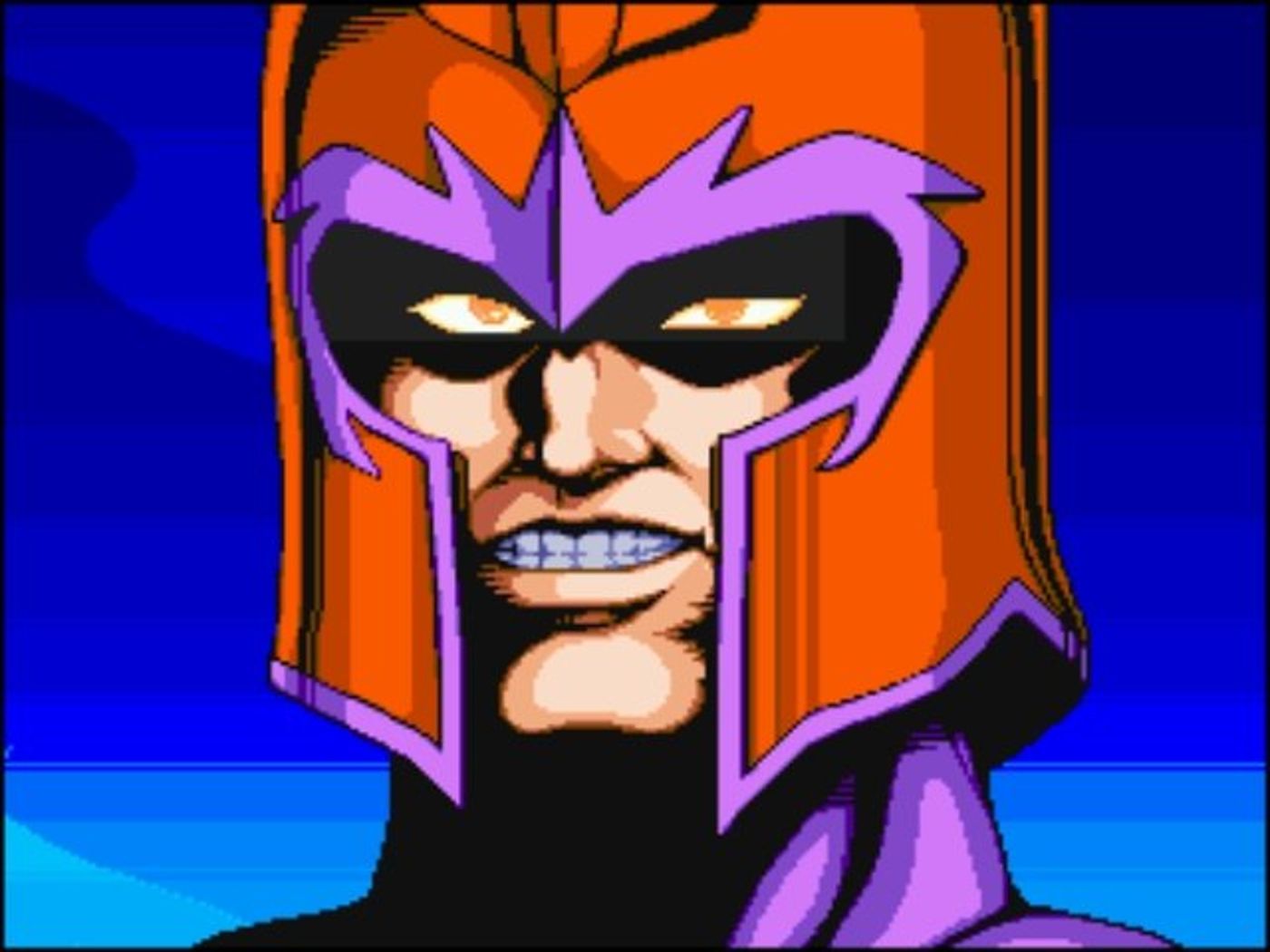 An image of Magneto's face and helmet from the 1992 X-Men arcade game. 