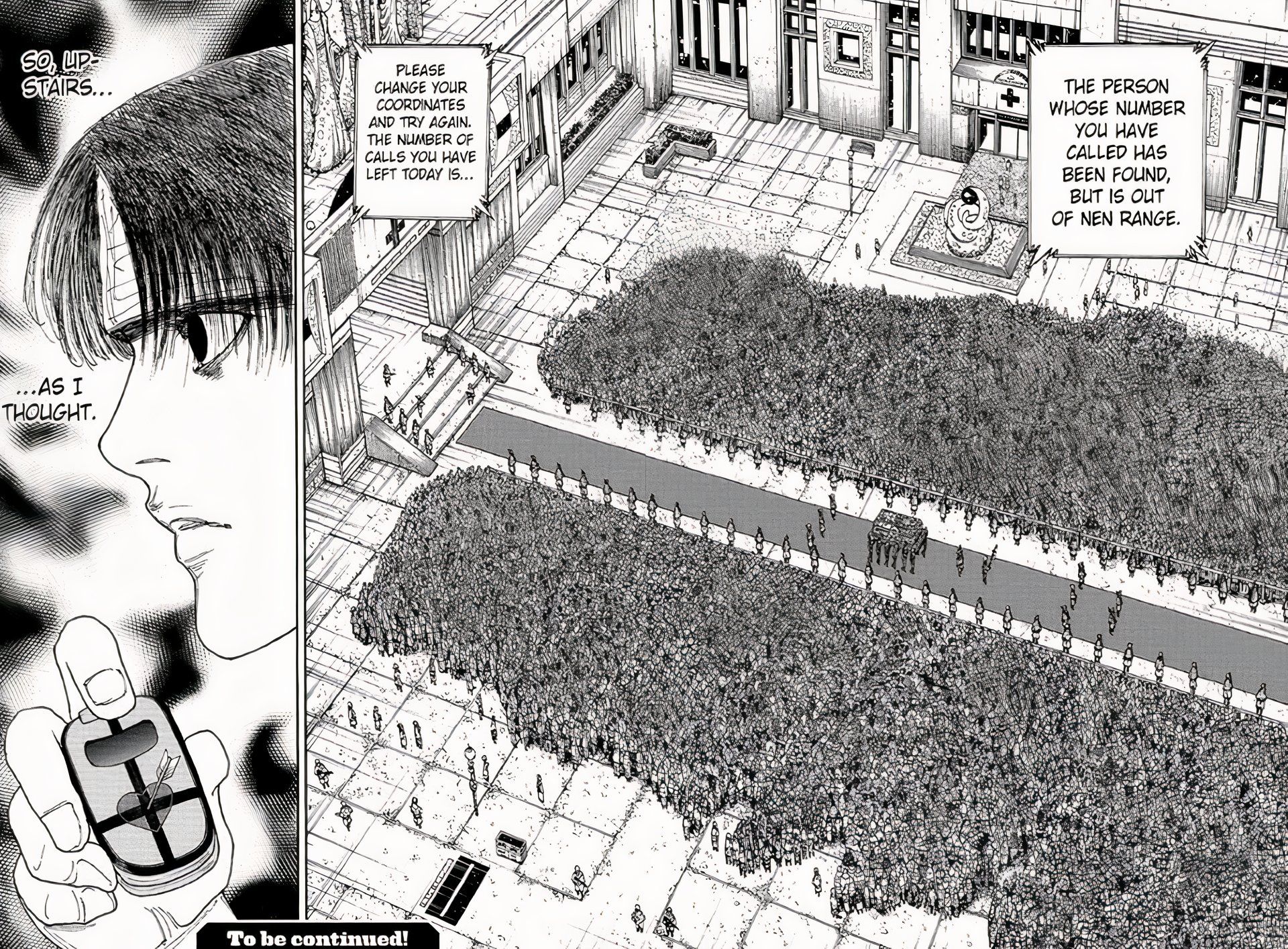 manga panel of Chrollo in a crowd