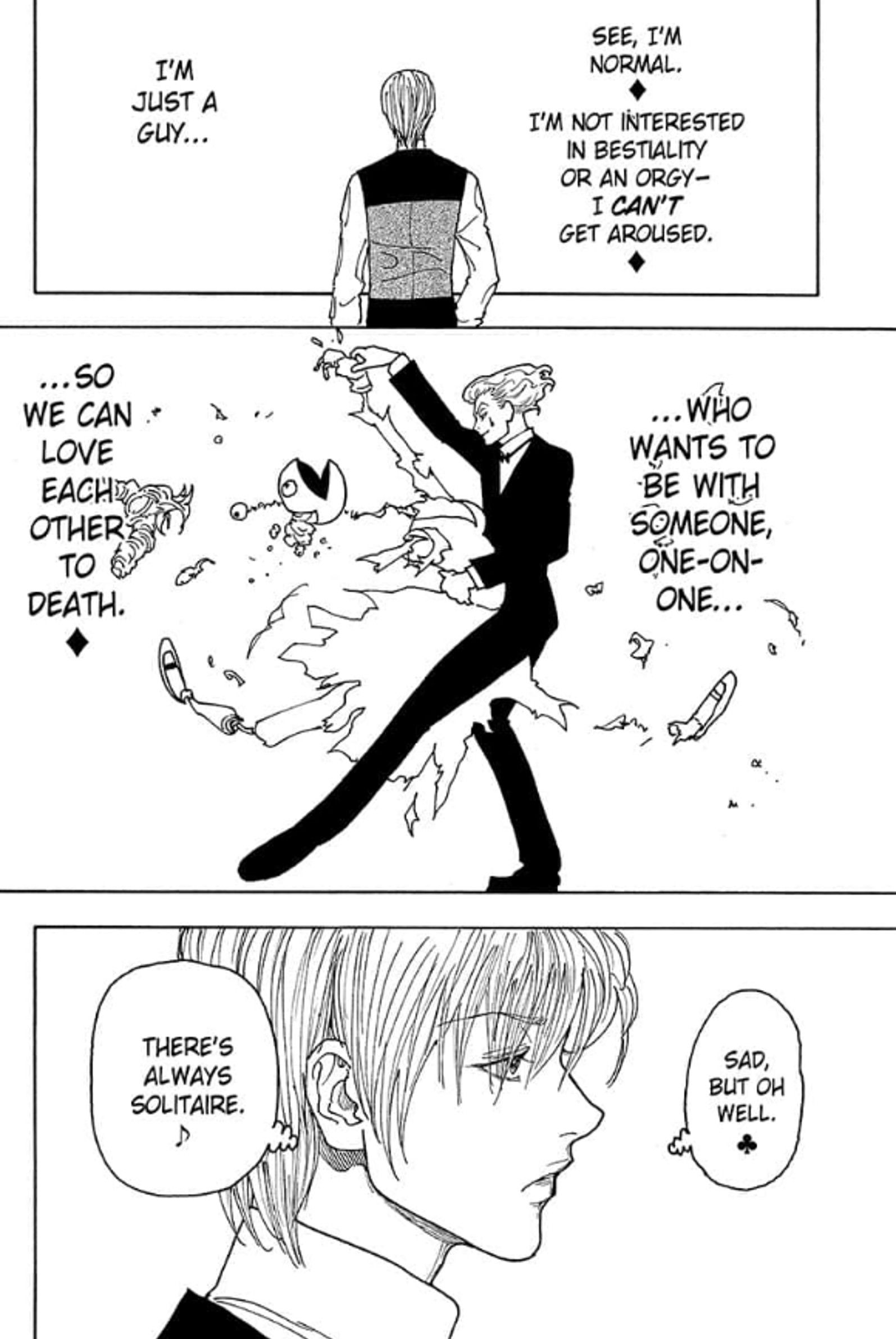 manga panel of Hisoka dancing