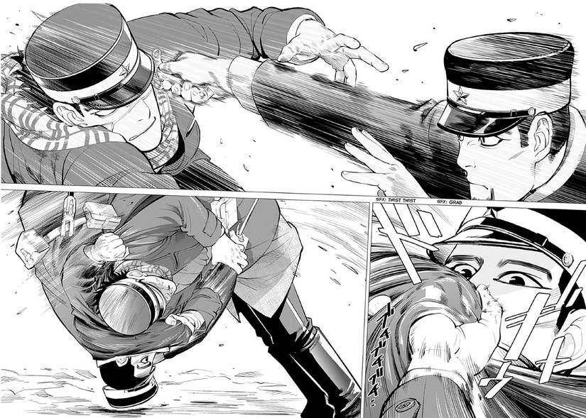 manga panel of Sugimoto and Ogata fighting