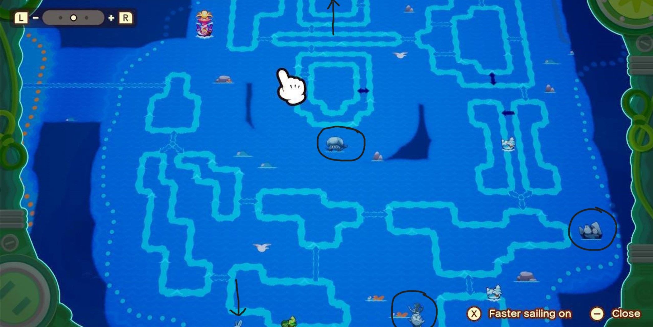 Mapa del mar brillante en la hermandad de Mario y Luigi