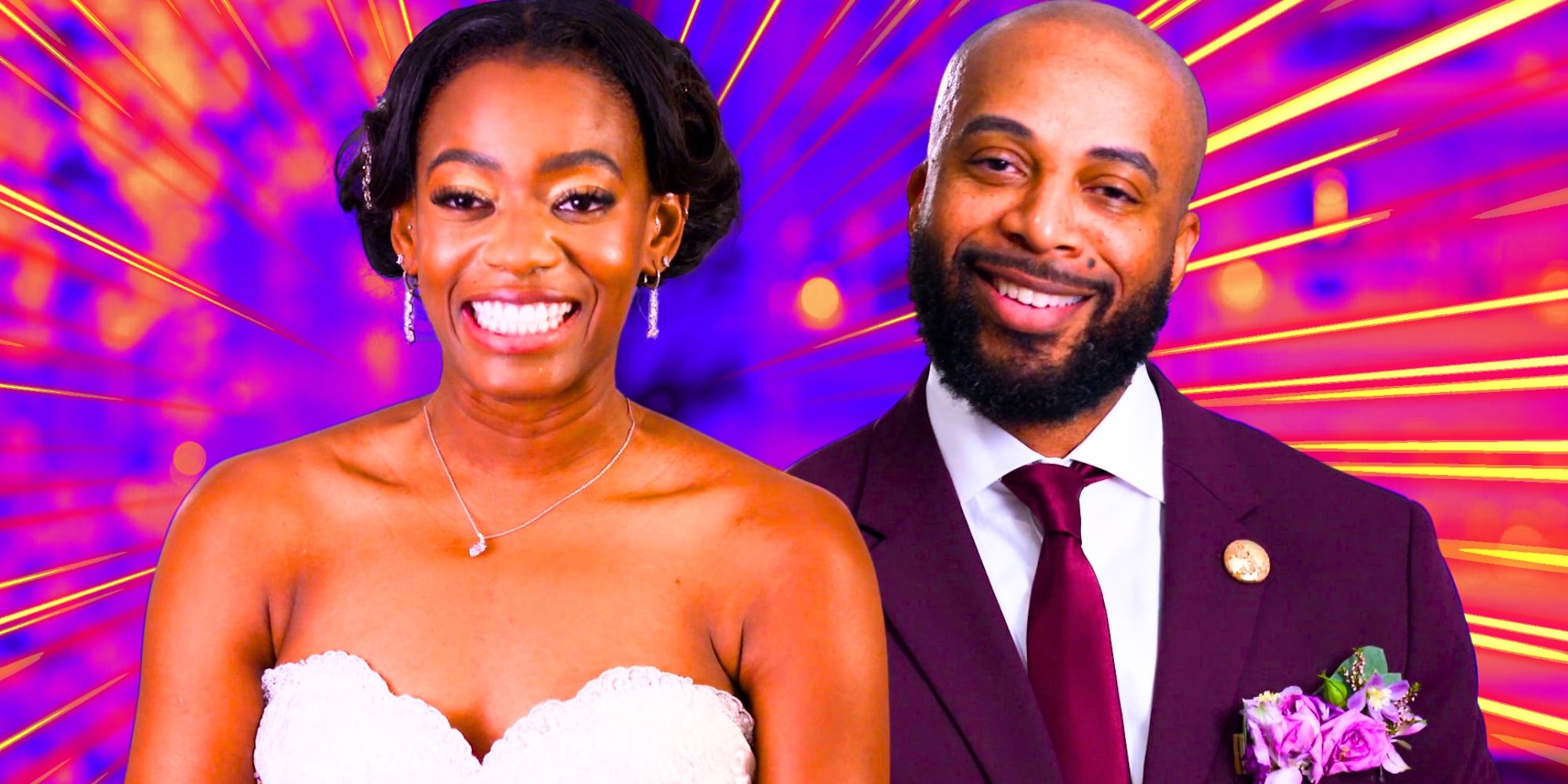 Married at First Sight season 18 Emem & Ikechi in side by side photos smiling on their wedding day