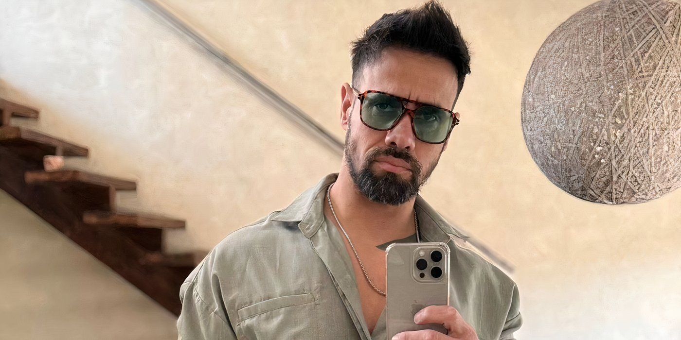 Love Is Blind Argentina season 1 Mauricio Zappacosta taking a selfie, wearing a grey shirt and sunglasses looking serious