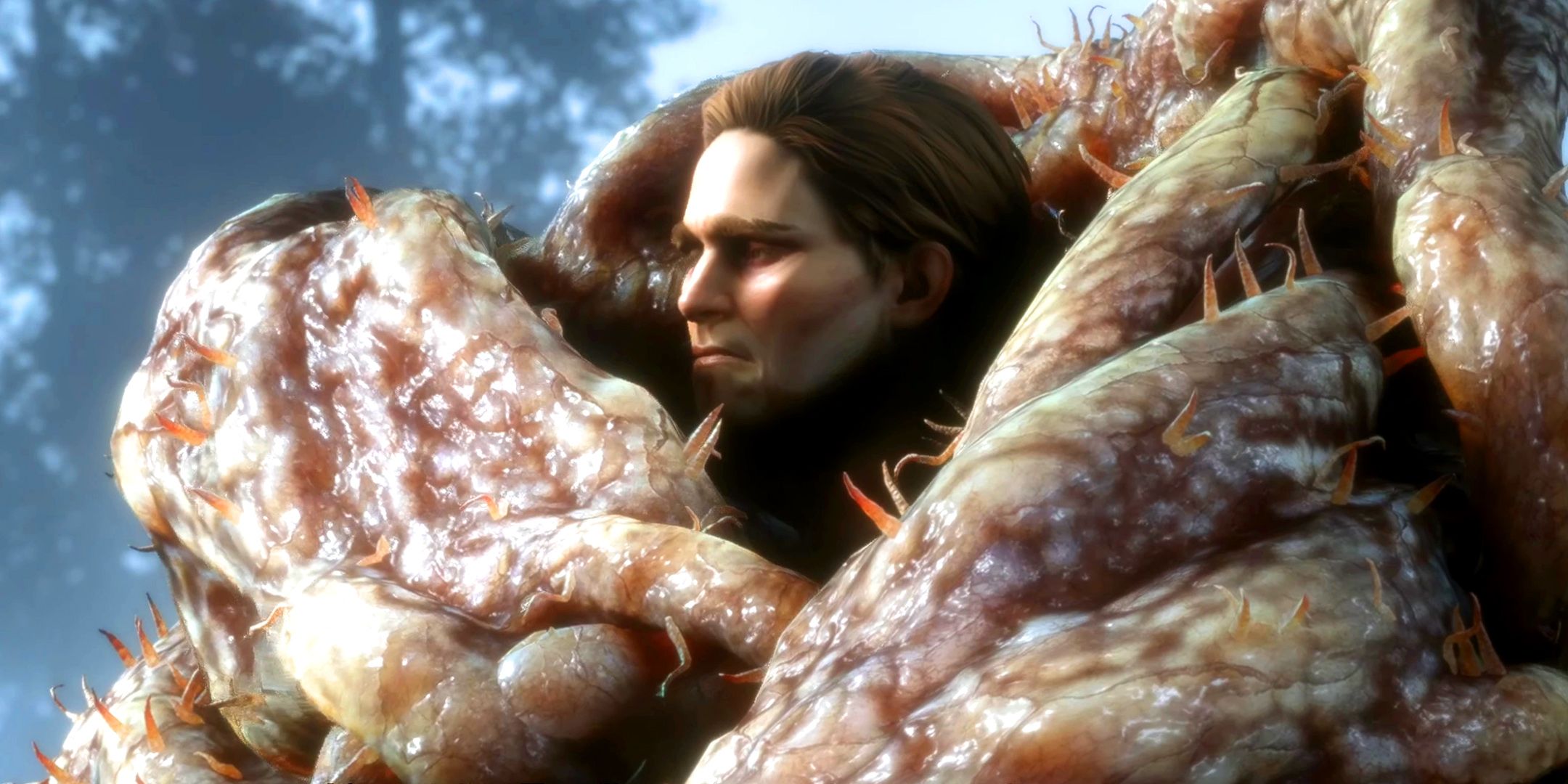 A close-up of Mayor Julius trapped in the blight in Dragon Age: The Veilguard.