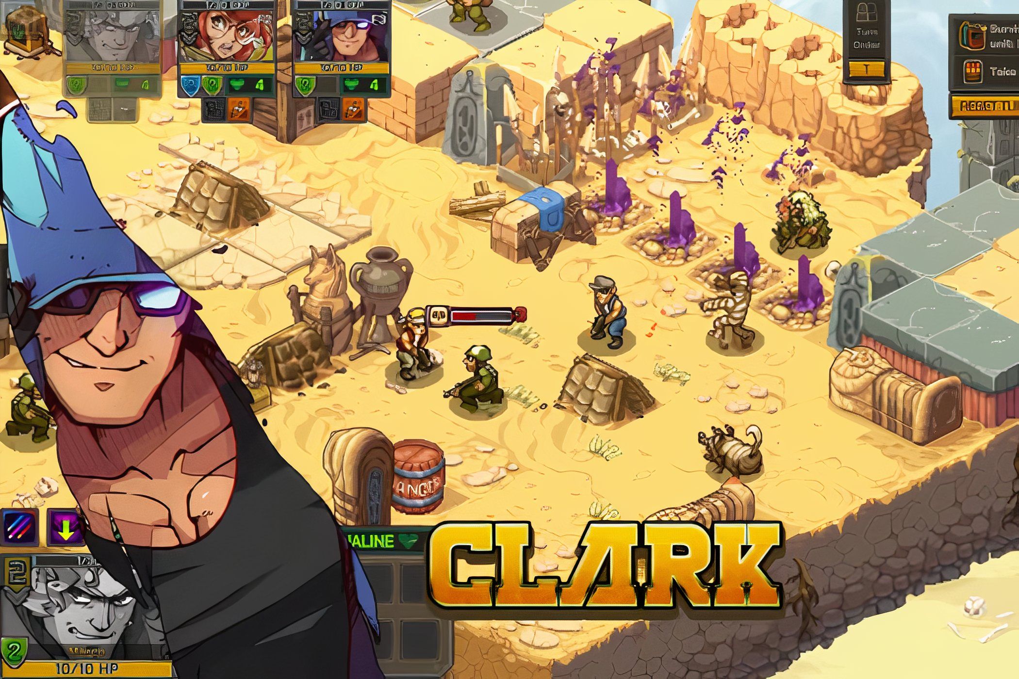 Metal Slug Tactics clark being introduced on screen.