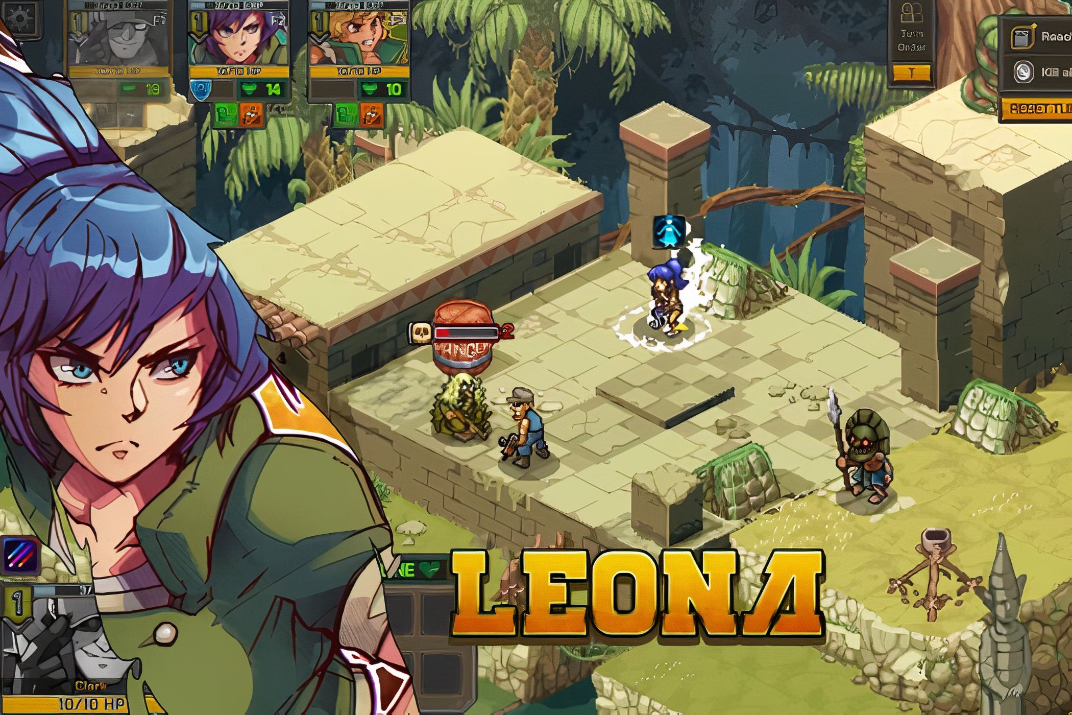 Metal Slug Tactics Leona being introduced on screen.