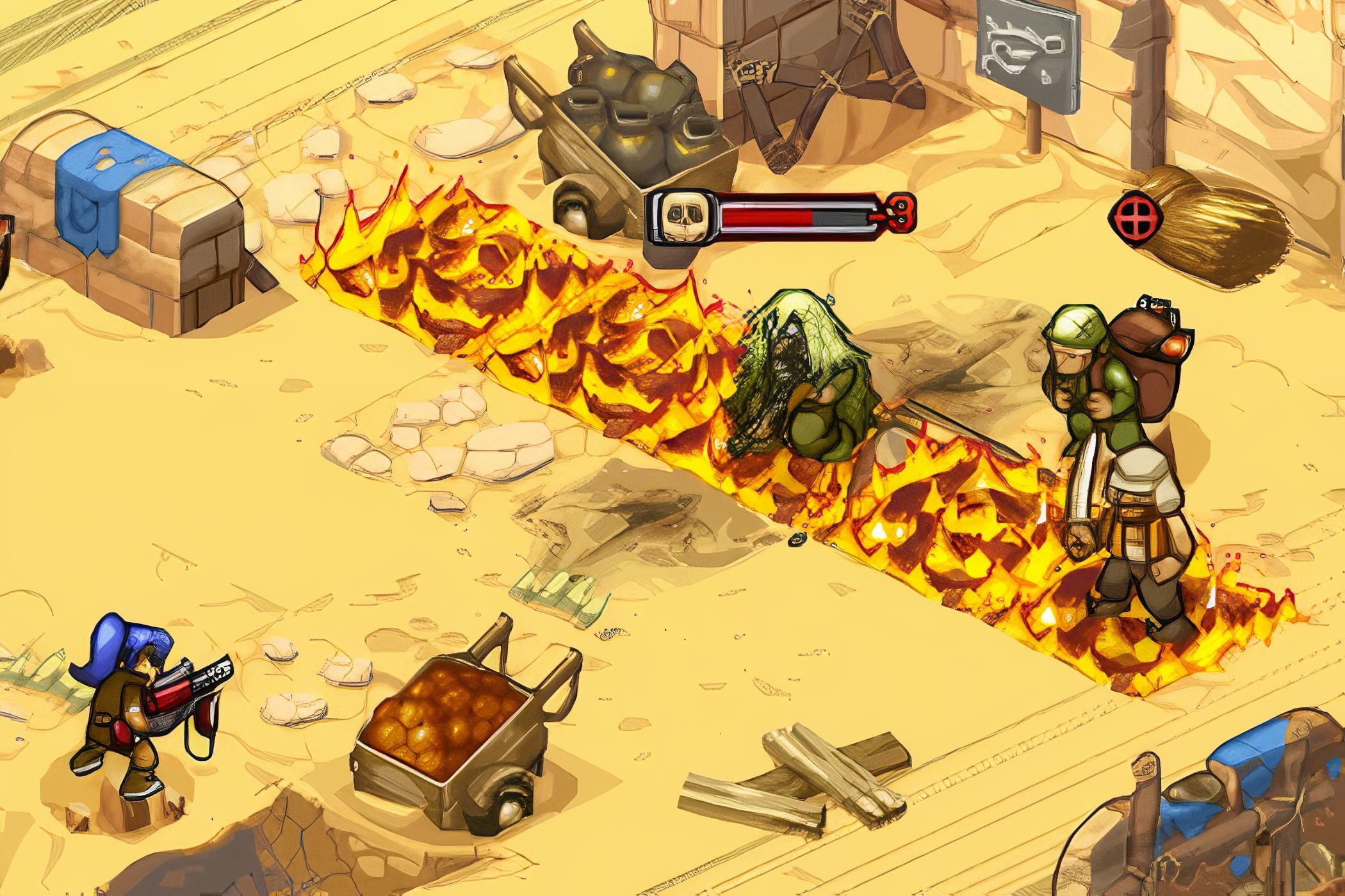 Metal Slug Tactics using a trap on multiple enemies.