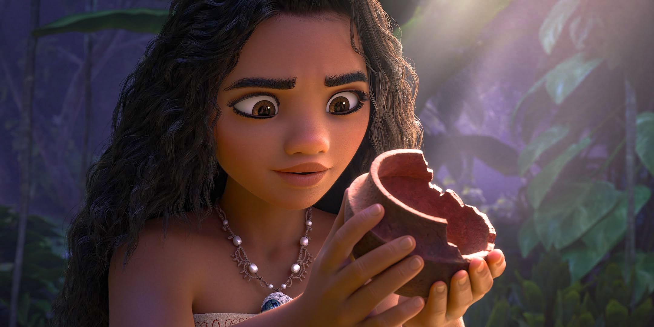 Moana 2 looking at a broken pot on Moana 2