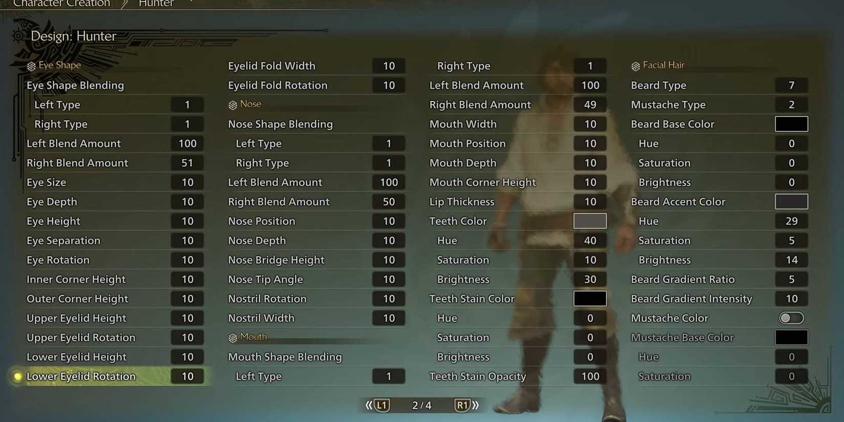 Monster Hunter Wilds Character Creator Specifications Menu