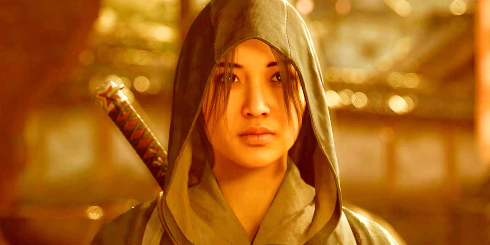 Naoe from Assassins Creed Shadows head and shoulders portait 