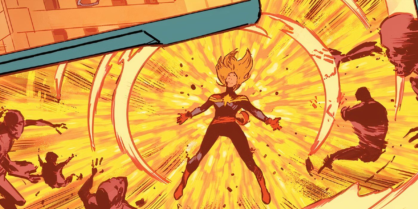 Capitã Marvel de Carol Danvers explodindo e morrendo no Universo Ultimate.