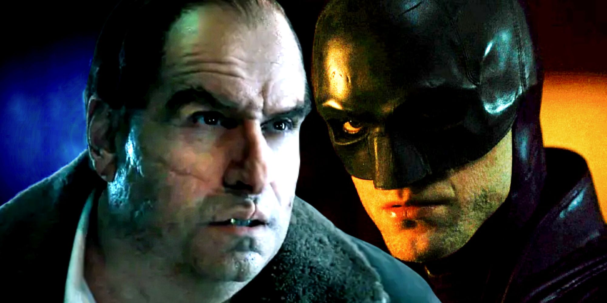 Oz in his laboratory in The Penguin episode 7 and Batman brooding in The Batman