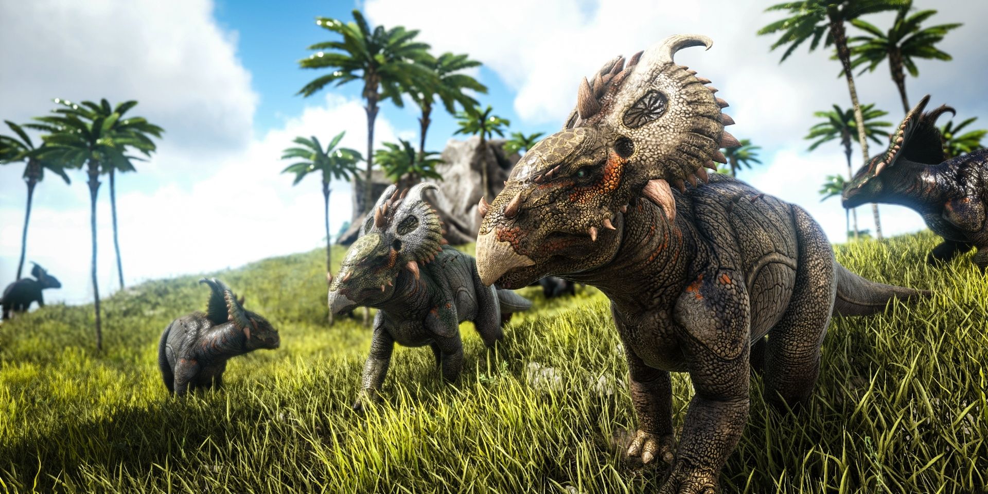 Manada de Pachyrhinosaurus en Ark.