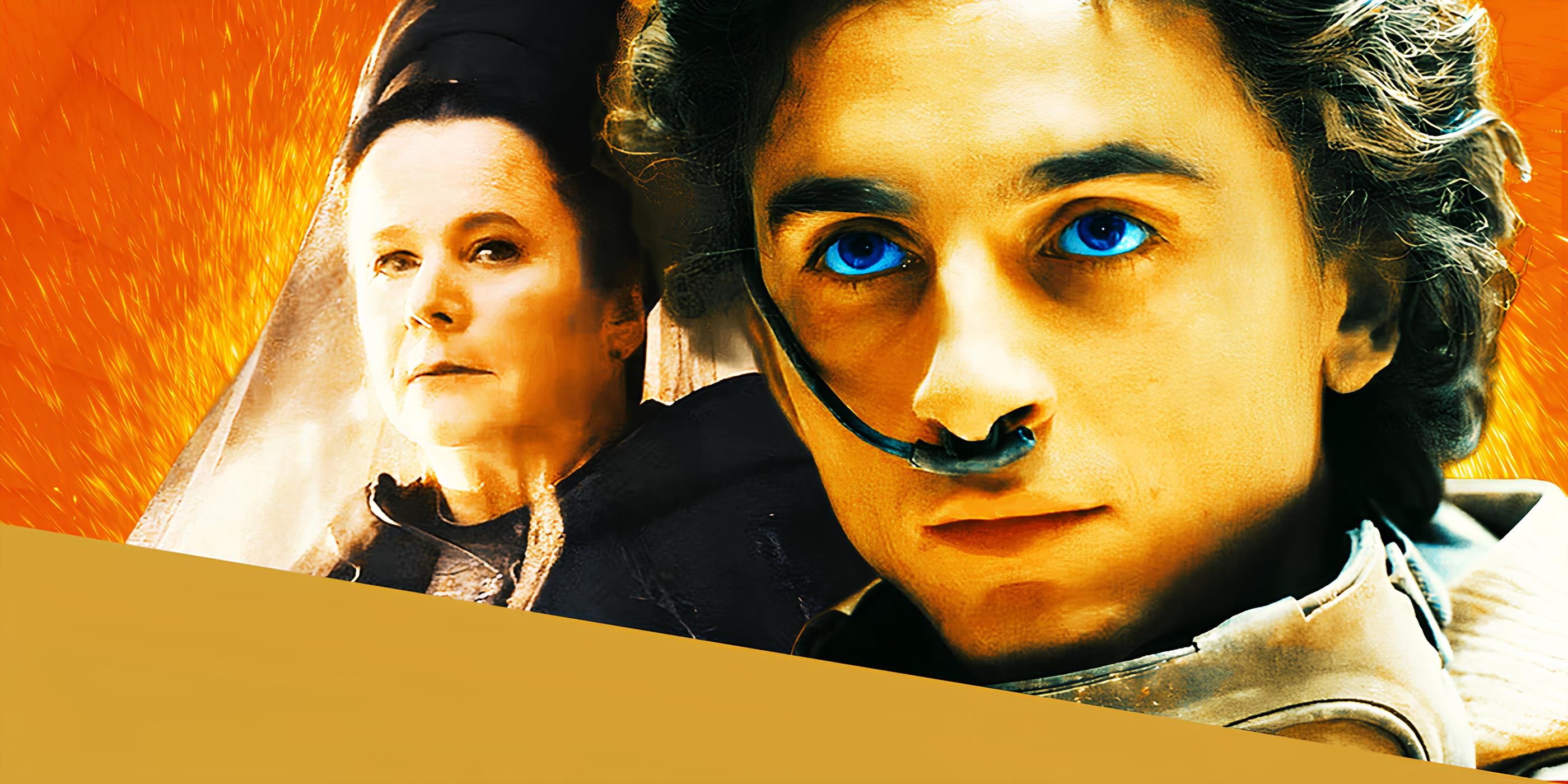 Paul Atreides con ojos azules en Dune Part II y Emily Watson con velo negro en Dune Prophecies