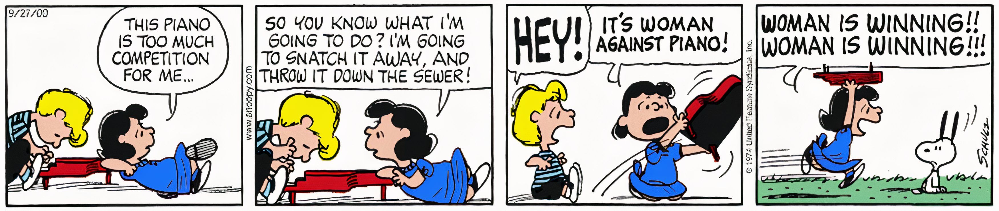 Peanuts, October 1974, Lucy takes Schroeder's piano out of jealousy