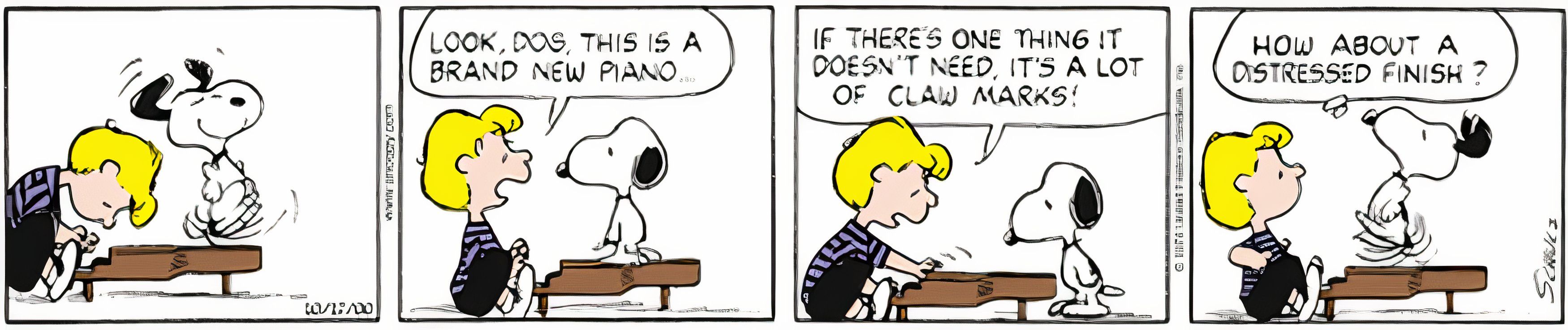 Peanuts, October 1974, Snoopy dances on Schroeder's piano