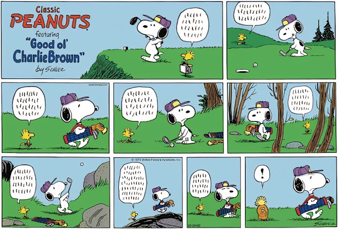 Peanuts, October 1974, Snoopy gets annoyed with Woodstock while golfing