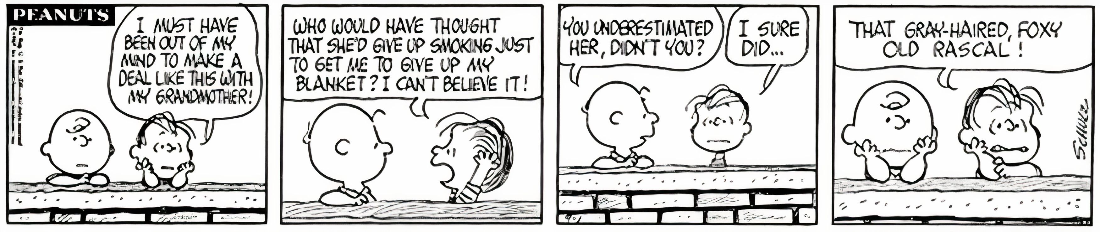 Peanuts, 1º de setembro de 1967, Linus chama sua avó de 'velho patife de cabelos grisalhos'