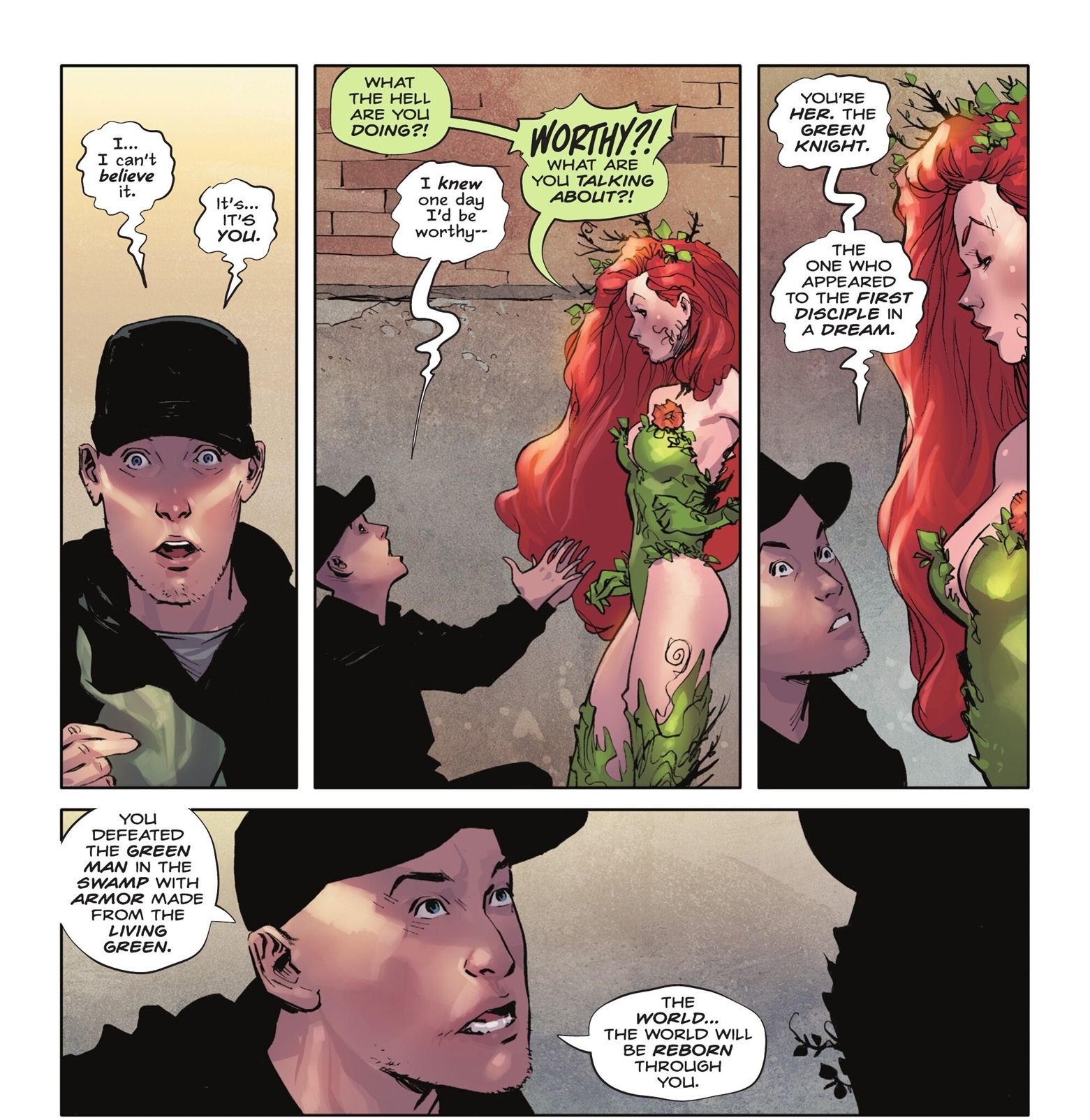 Um membro do Green Knight fala com Poison Ivy. 