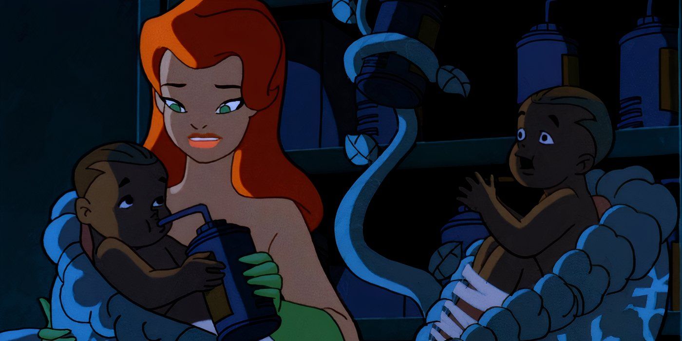 Poison Ivy tending to babies in House and Garden Batman the Animated Series