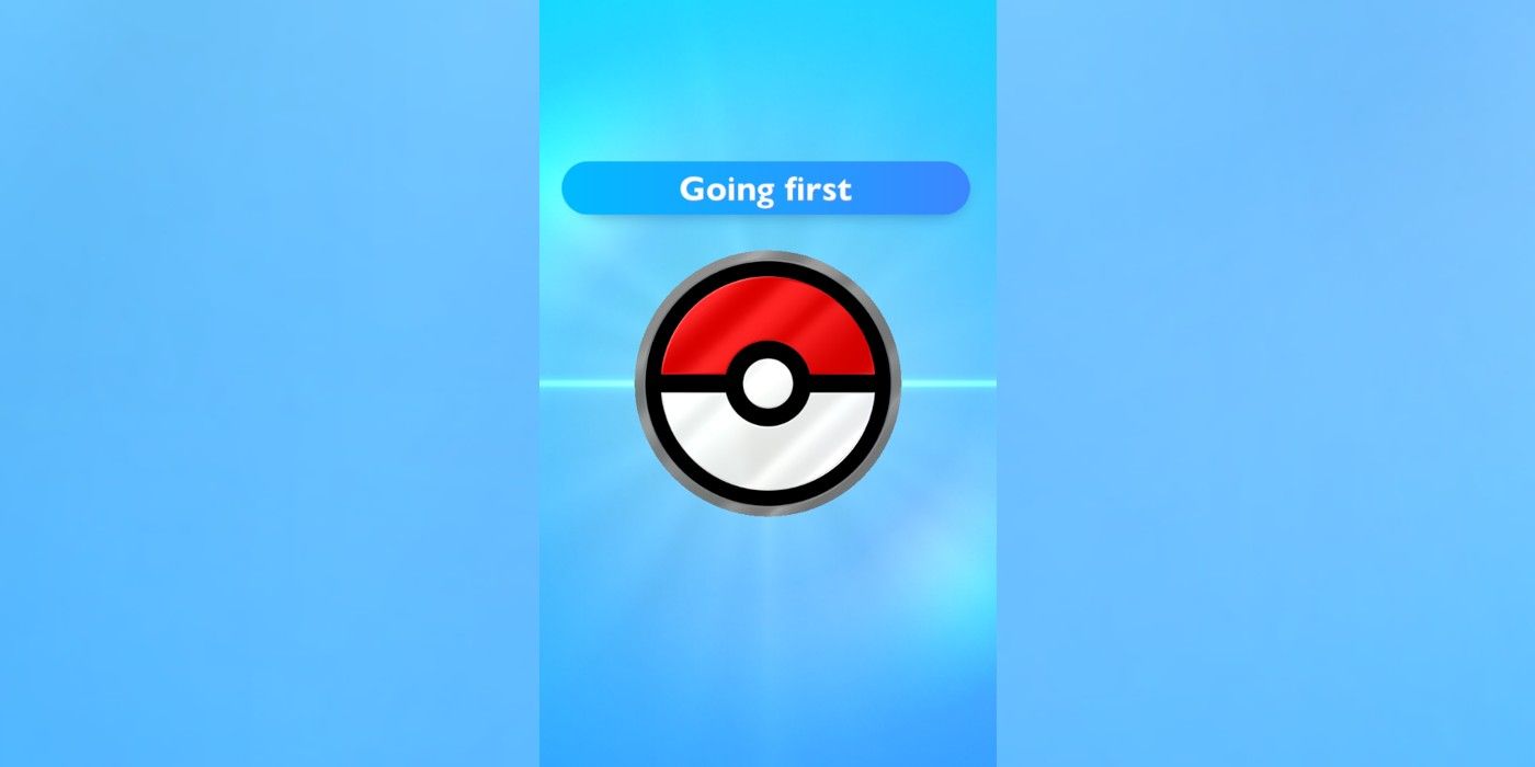 The coin flip to determine the first turn player in Pokémon Trading Card Game Pocket being won by the player, with a Poké Ball​​​​​​​ coin showing heads.