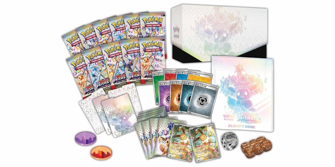 Contenido de la caja del entrenador de élite evoluciones prismáticas de Pokémon TCG