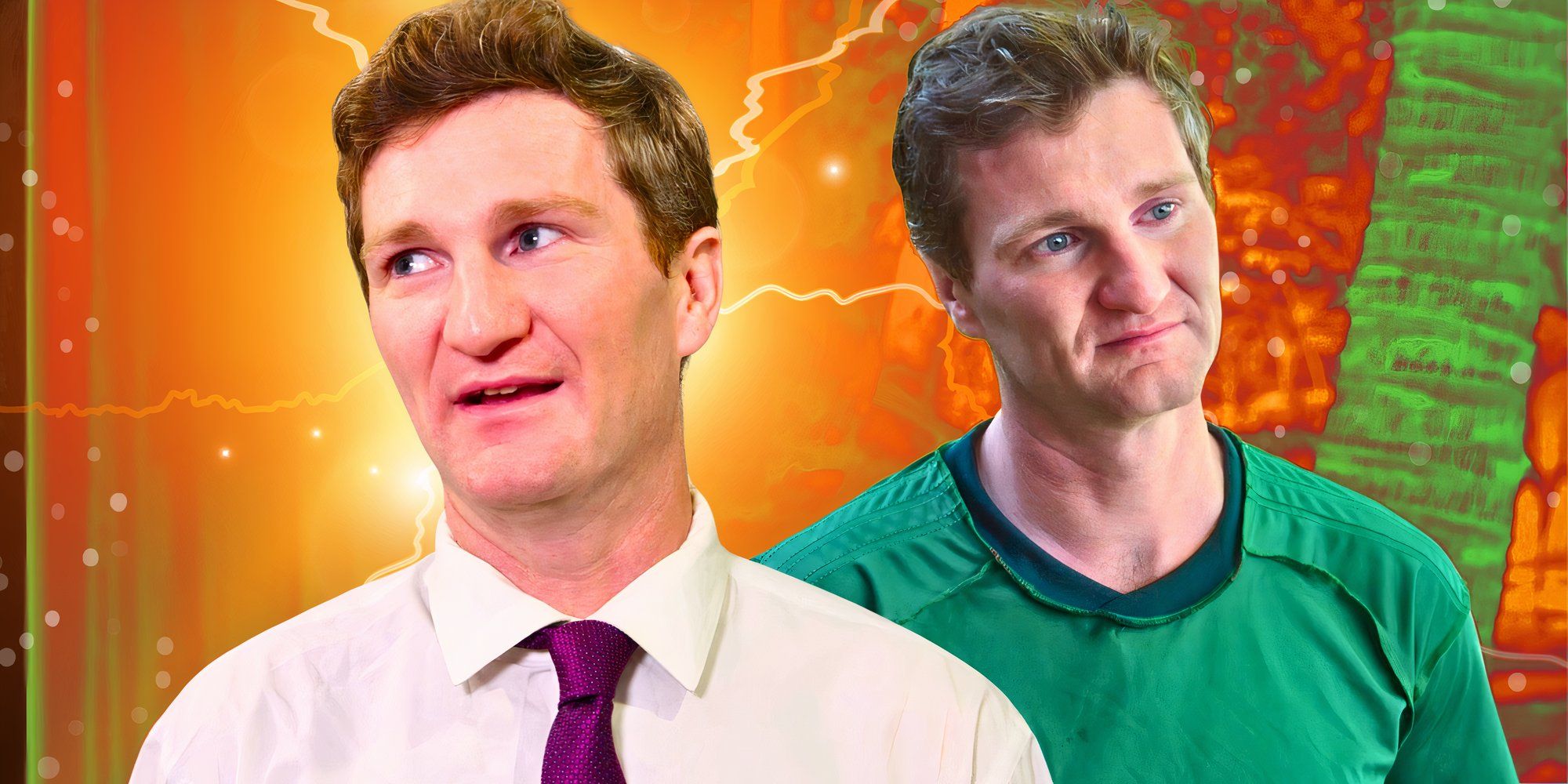 90 day fiance's loren montage looking upset wearing a white shirt and tie in one photo and a green shirt in the other
