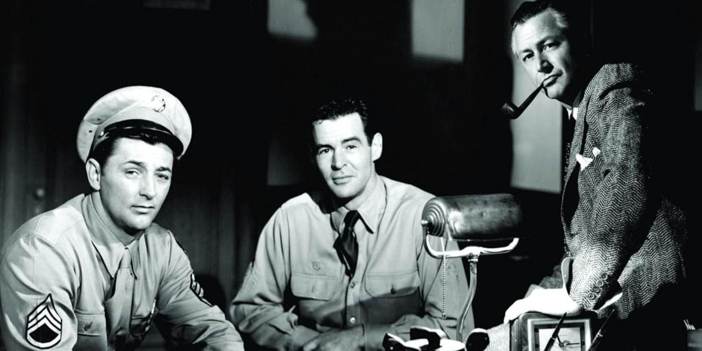 Robert Mitchum, Robert Young, and Robert Ryan in Crossfire (1947)