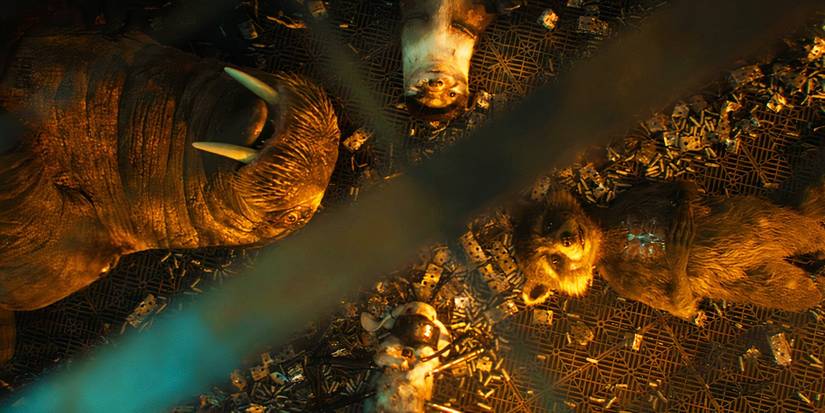 Rocket, Teefs, Lylla and Floor playing in Guardians of the Galaxy Vol. 3 flashback