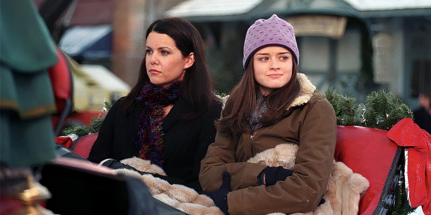 Rory and Lorelai in a horse-drawn sleigh in Gilmore Girls