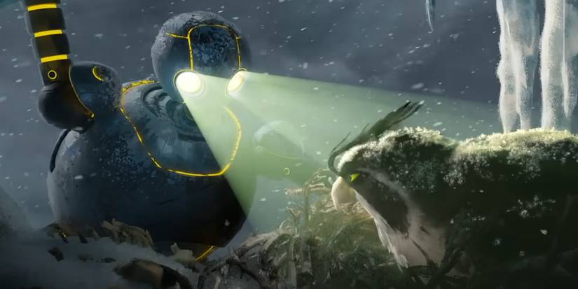 roz saving other animals during the snowstorm in the wild robot