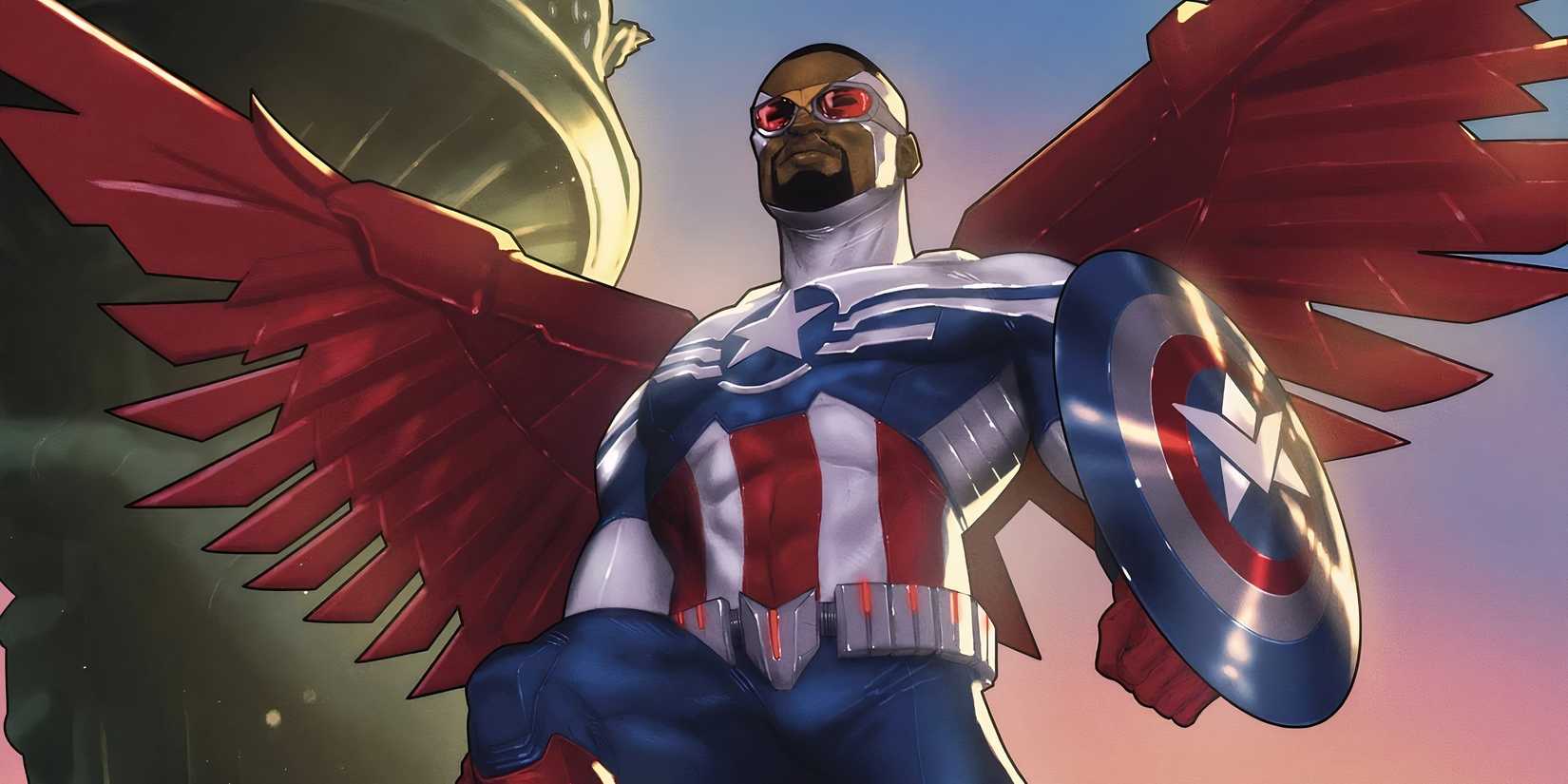 Captain America stands bravely with his shield.