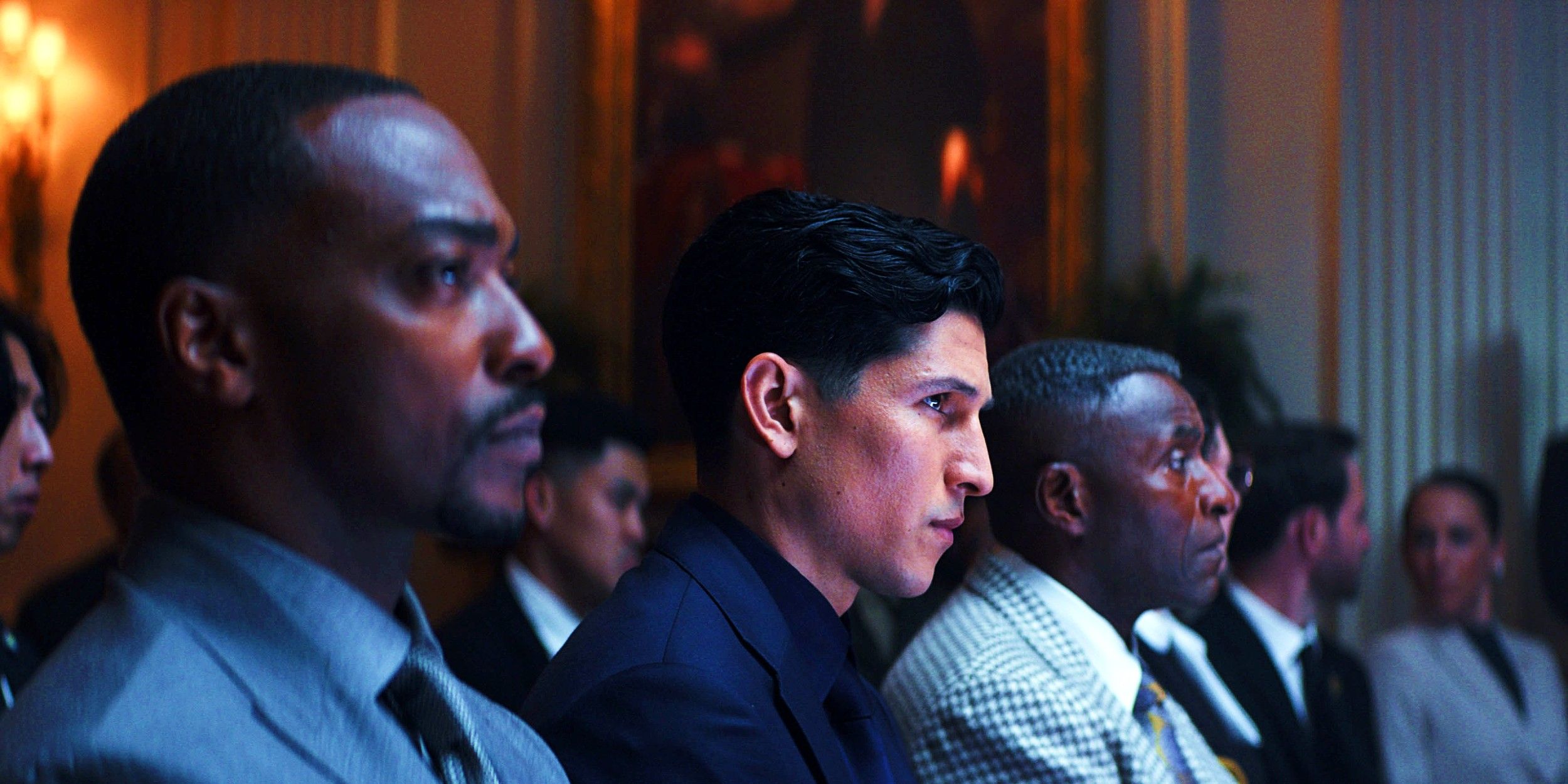 Sam Wilson, Joaquin Torres And Isaiah Bradley Sit In A Row During An Event At The White House In Captain America Brave New World-1