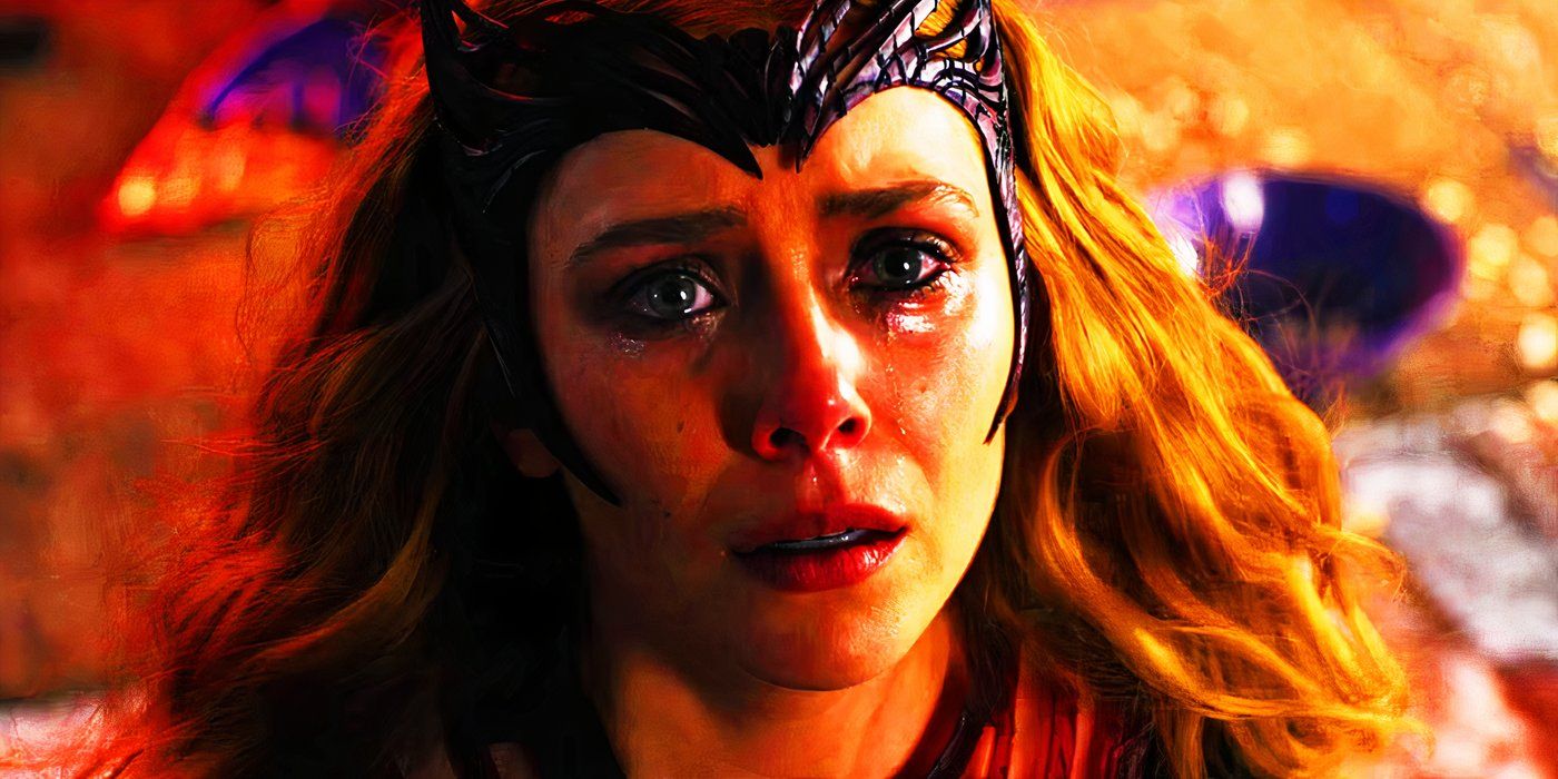 Scarlet Witch crying on Earth-838 in Doctor Strange in the Multiverse of Madness