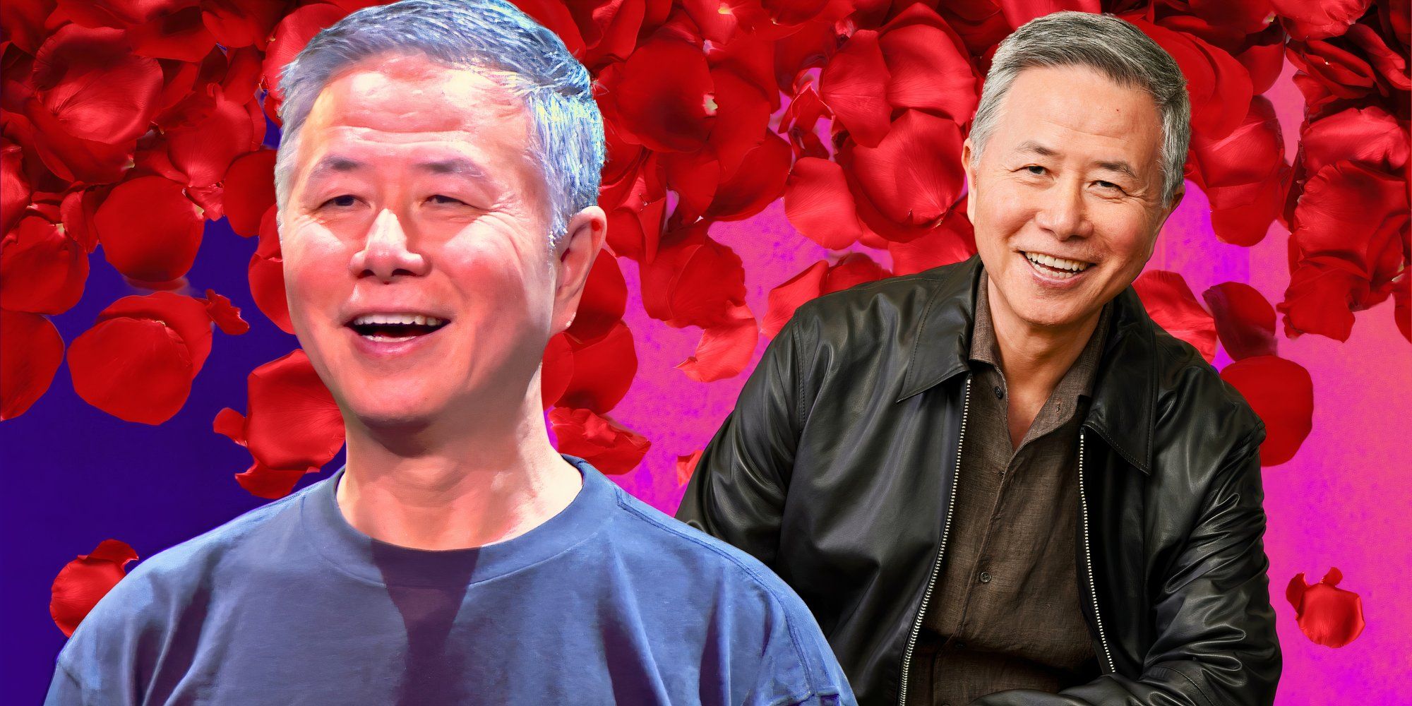 montage of Charles Ling from the golden bachelorette with rose petals