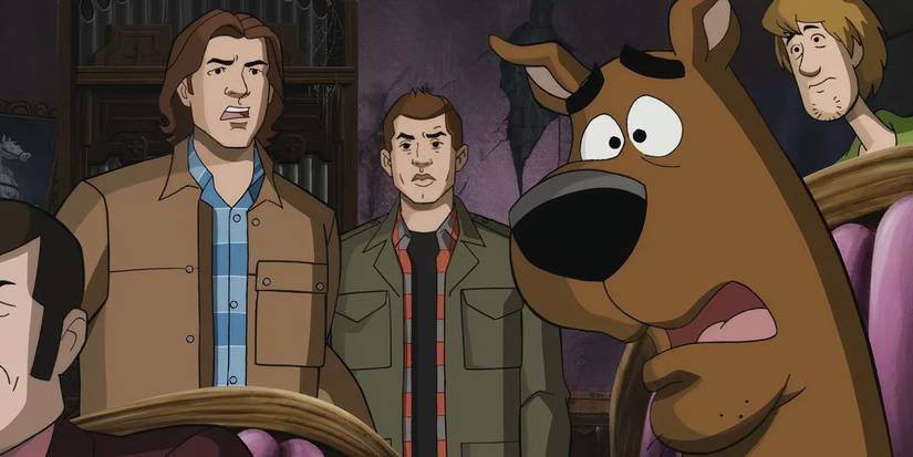 Scooby-Doo sitting in front of Shaggy with Sam and Dean from Supernatural