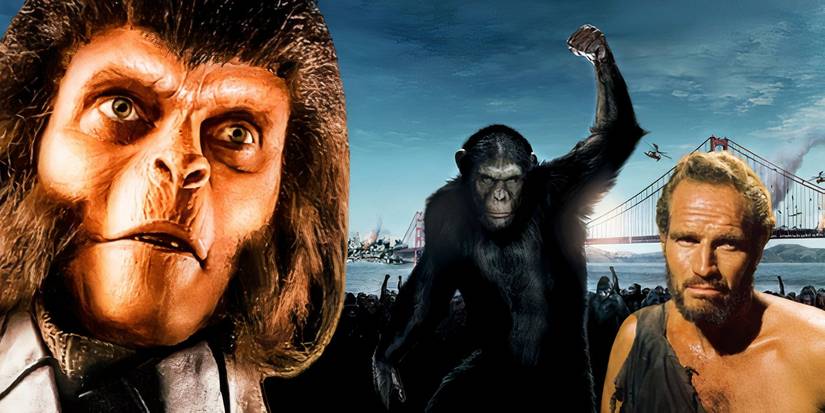 Zira, Caesar, and Taylor from the Planet of the Apes series
