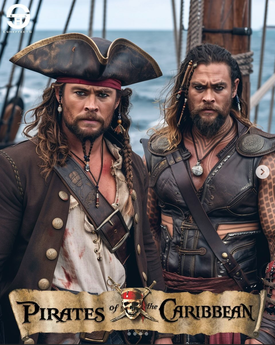 El arte de Piratas del Caribe 6 imagina a Chris Hemsworth y Jason Momoa formando equipo con Jack Sparrow de Johnny Depp