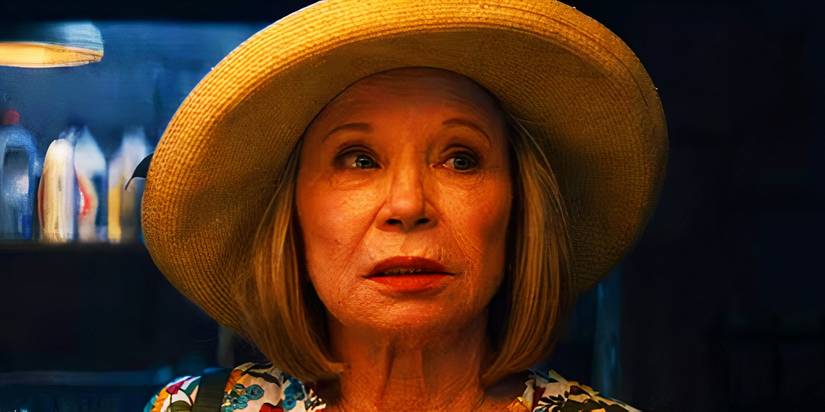 Sharon Davis in her gardening hat in Agatha All Along