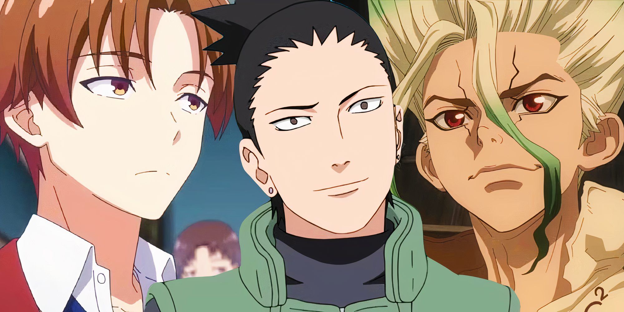 Shikamaru, Ayanokoji, and Senku naruto classroom of the elite dr. stone