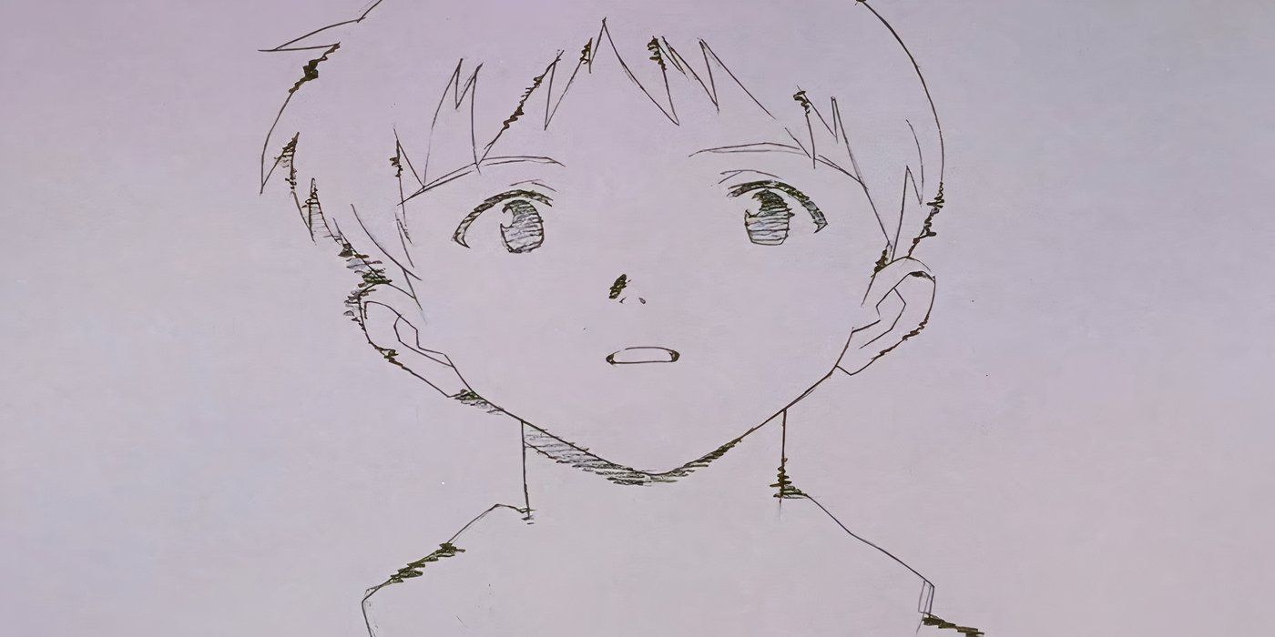 A close-up of Shinji during the Freedom scene of Evangelion&rsquo;s finale.