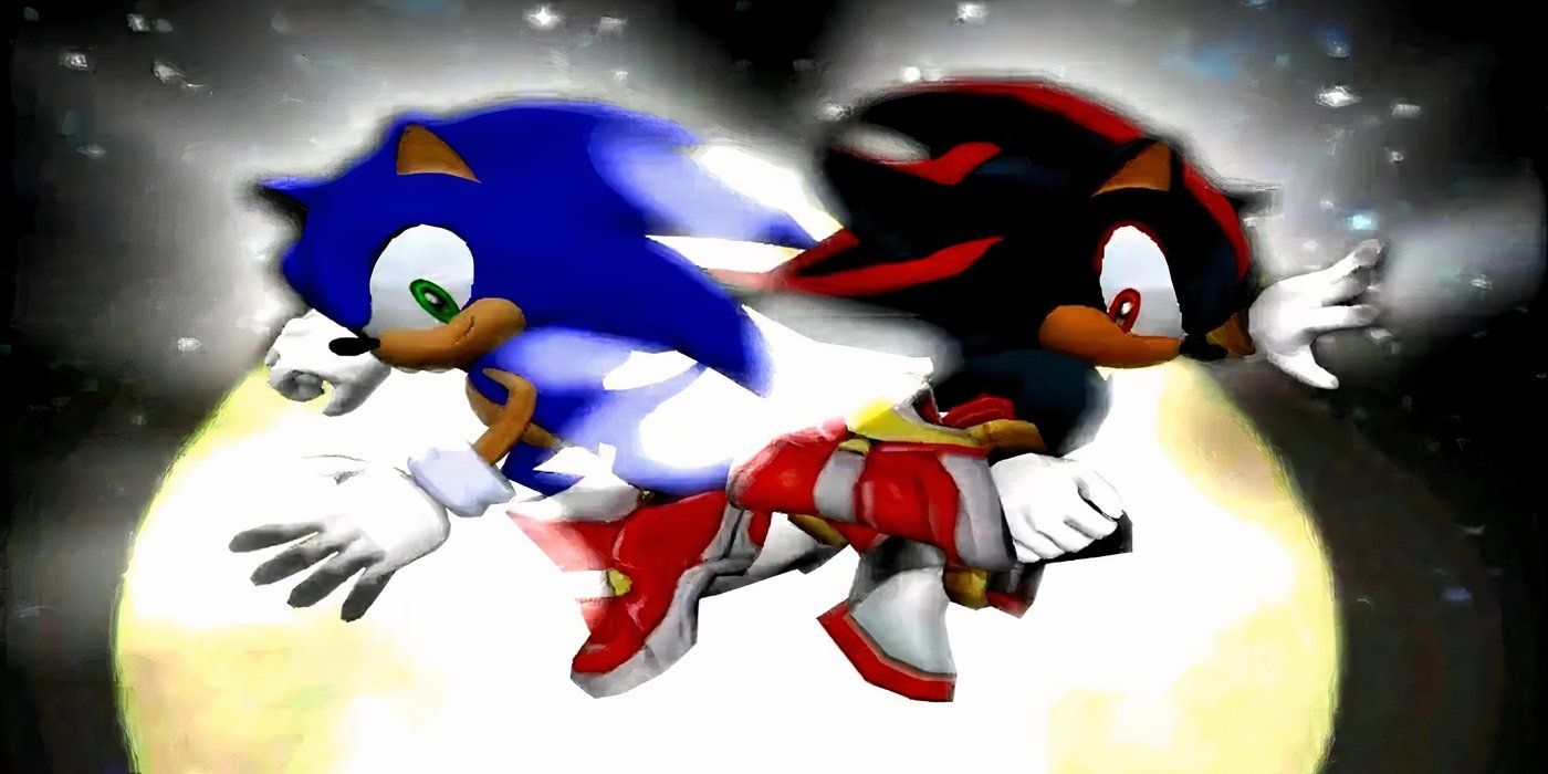 Sonic y Shadow saltan frente a la luna mientras se miran