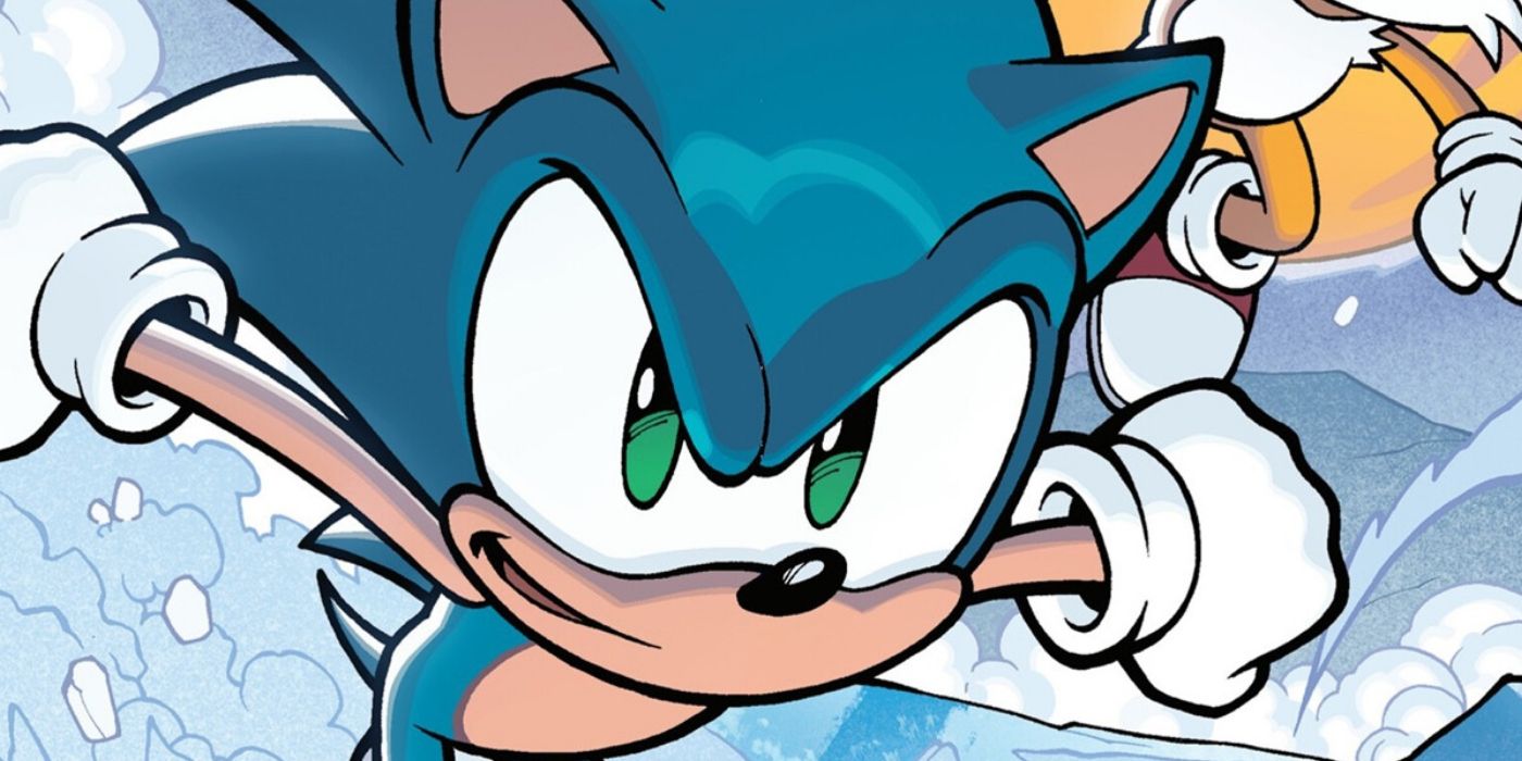 Comic book art: Sonic raising with Tails in the comics