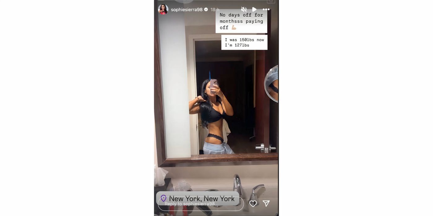 Sophie Sierra em 90 Day Fiance no Instagram Story mostrando cintura fina